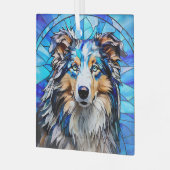 Blauer Merle Collie Dog "Festes Glas" Ornament Aus Glas (Vorderseite links)