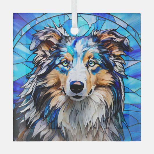Blauer Merle Collie Dog "Festes Glas" Ornament Aus Glas (Vorderseite)