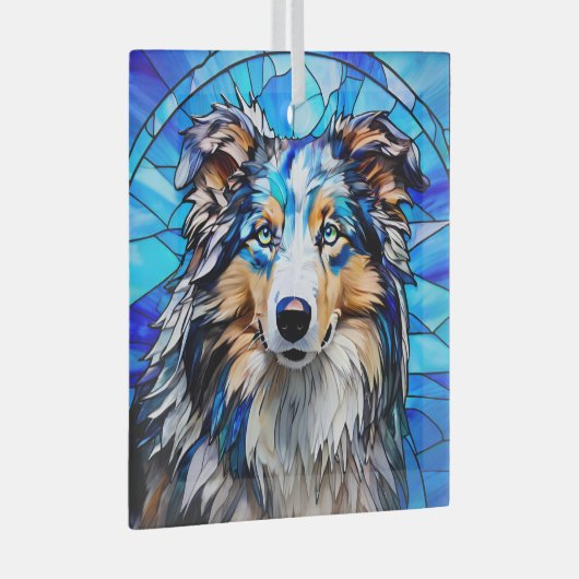 Blauer Merle Collie Dog "Festes Glas" Ornament Aus Glas (Vorderseite Rechts)