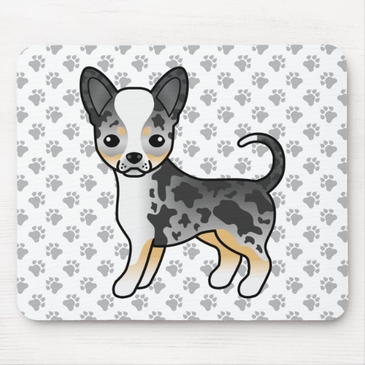 Blauer Merle glatter Coat Chihuahua Dog & Paws Mousepad (Vorne)
