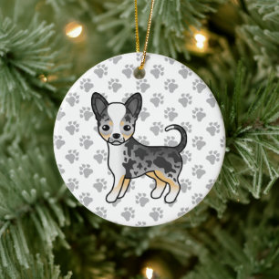 Blauer Merle glatter Coat Chihuahua Niedlicher Hun Keramik Ornament