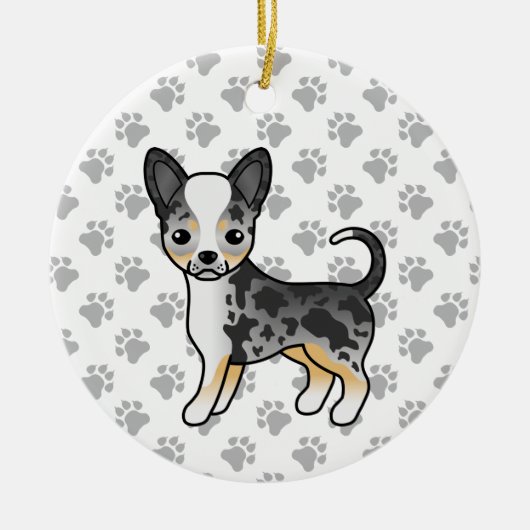 Blauer Merle glatter Coat Chihuahua Niedlicher Hun Keramik Ornament (Vorne)