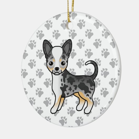Blauer Merle glatter Coat Chihuahua Niedlicher Hun Keramik Ornament (Links)