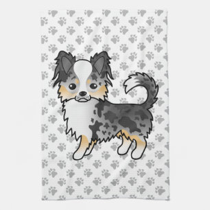 Blauer Merle Langhaar Chihuahua Cartoon Hund & Pfo Geschirrtuch