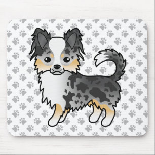 Blauer Merle Langhaar Chihuahua Cartoon Hund & Pfo Mousepad