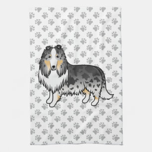 Blauer Merle Rough Collie Süßer Cartoon-Hund & Pfo Geschirrtuch
