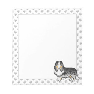 Blauer Merle Rough Collie Süßer Cartoon-Hund & Pfo Notizblock