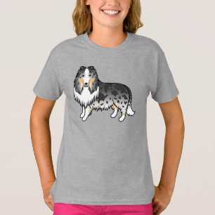 Blauer Merle Rough Collie Süßer Cartoon-Hund T-Shirt