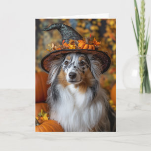 Blauer Merle Sheltie Halloween Karte
