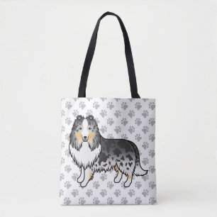 Blauer Merle Shetland Sheepdog Cartoon Hund & Pfot Tasche
