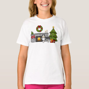 Blauer Merle Shetland Sheepdog in einem Weihnachts T-Shirt