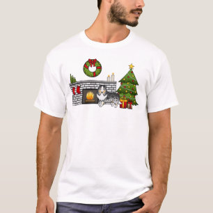 Blauer Merle Shetland Sheepdog in einem Weihnachts T-Shirt