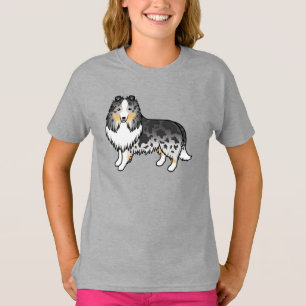 Blauer Merle Shetland Sheepdog Sheltie Cartoon-Hun T-Shirt