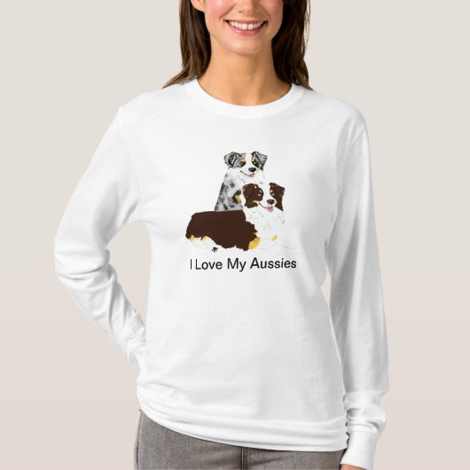 Blauer Merle u. schwarzes Tri T-Shirt (Vorderseite)