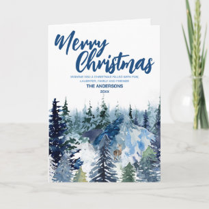 Blauer Merry Weihnachtsbaum Wald Moderner Renntier Karte