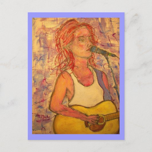 blauer Mikrofon Songstress Postkarte (Vorderseite)