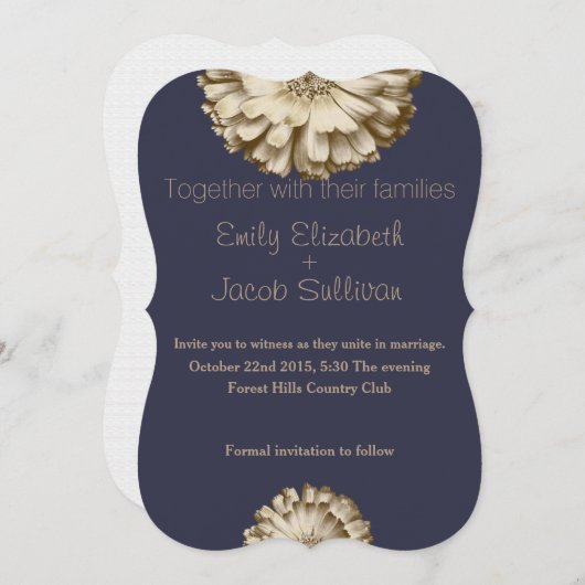 Blauer Minimal mit Gold Daisy Inspiriert Hochzeit Save The Date (Vorne/Hinten)