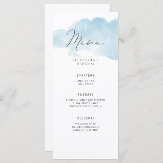 Blauer Minimalismus Menükarte (Vorne/Hinten)