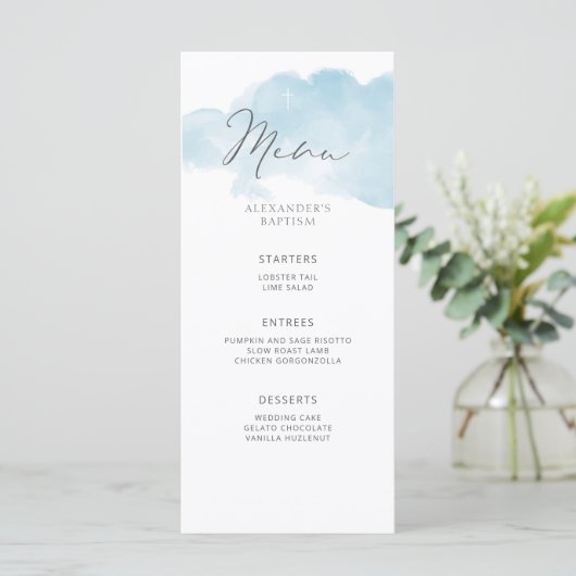 Blauer Minimalismus Menükarte (Stehend Vorderseite)