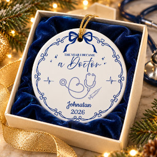 Blauer minimalistischer Arzt Weihnachten Benutzern Keramik Ornament