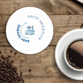 Blauer, minimalistischer Baby-Duschjunge Runder Pappuntersetzer