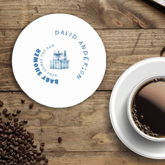 Blauer, minimalistischer Baby-Duschjunge Runder Pappuntersetzer