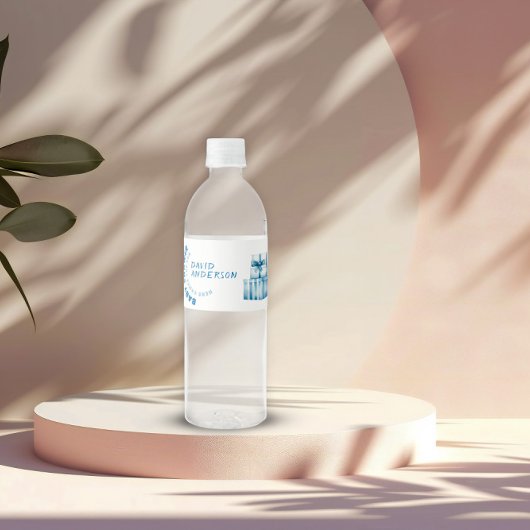 Blauer, minimalistischer Baby-Duschjunge Wasserflaschenetikett