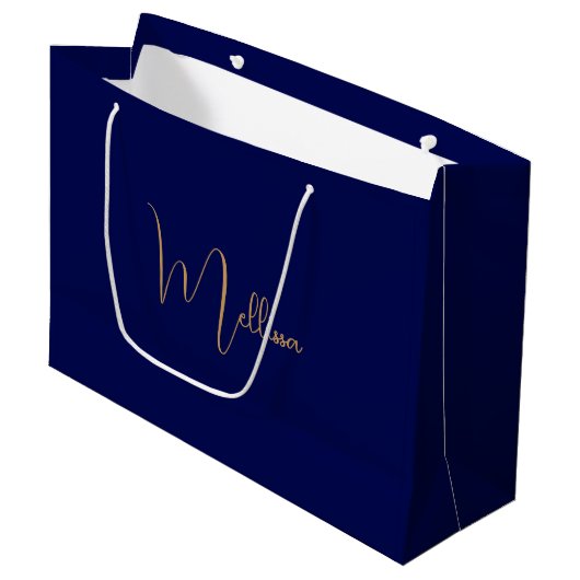 Blauer minimalistischer benutzerdefinierter Name Große Geschenktüte (Vorderseite Schrägansicht)