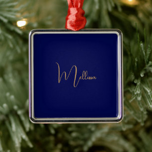 Blauer minimalistischer benutzerdefinierter Name Ornament Aus Metall