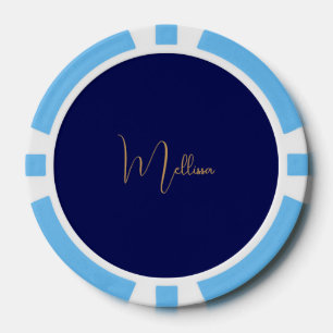 Blauer minimalistischer benutzerdefinierter Name  Pokerchips