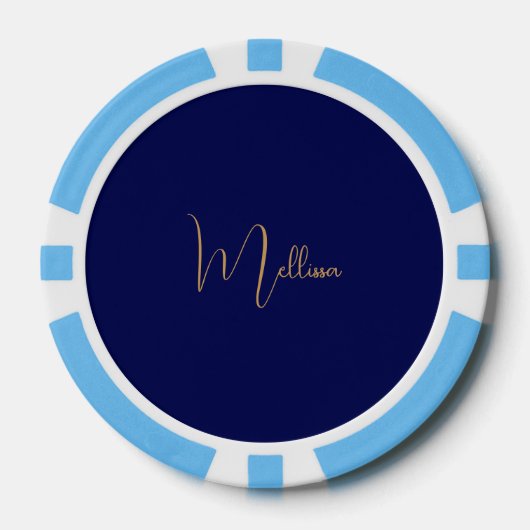 Blauer minimalistischer benutzerdefinierter Name  Pokerchips (Vorderseite)