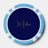 Blauer minimalistischer benutzerdefinierter Name  Pokerchips (Rückseite)