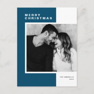 Blauer Minimalistischer Farbblock Frohe Weihnachte Feiertagspostkarte
