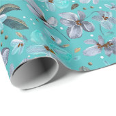 Blauer Minzzauber Wasserfarbenflor Geschenkpapier (Rolleneckpunkt)
