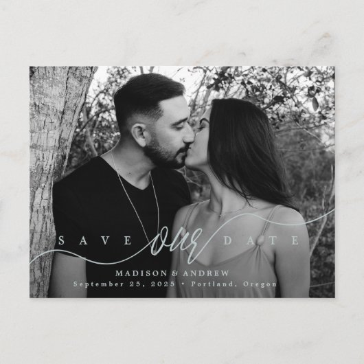 Blauer Mist | Foto der Blühend Liebe Save the Date Ankündigungspostkarte (Vorderseite)