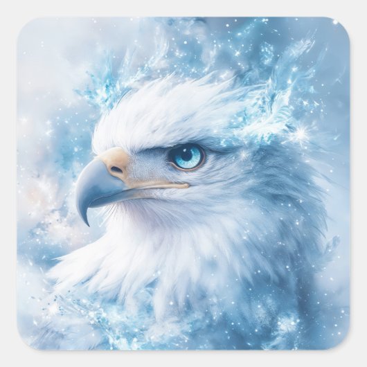 Blauer Mit Augen Adler unter Frostwunder Quadratischer Aufkleber (Vorderseite)