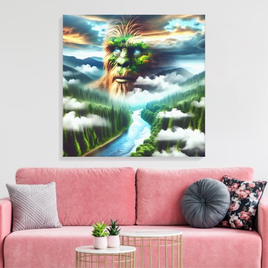 Blauer Mit Augen Bigfoot im Wald Leinwanddruck (Insitu (Wohnzimmer))