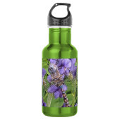Blauer Mit Augen Darner Dragonfly auf Purple Flowe Edelstahlflasche (Vorderseite)