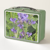Blauer Mit Augen Darner Dragonfly auf Purple Flowe Metall Brotdose (Vorderseite)