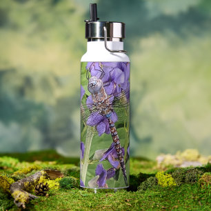 Blauer Mit Augen Darner Dragonfly auf Purple Flowe Trinkflasche