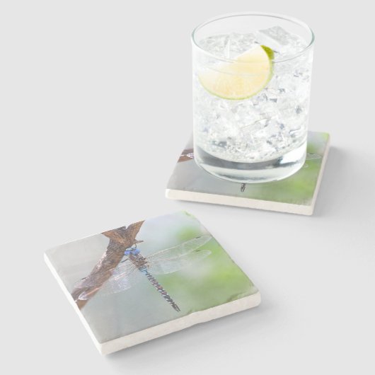 Blauer mit Augen Darner Dragonfly Steinuntersetzer (Seitenansicht)