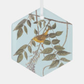 Blauer Mit Augen Gelber Audubon-Vogel auf Wisteria Ornament Aus Glas (Vorderseite)