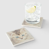 Blauer mit Augen Kitty Steinuntersetzer (Seitenansicht)
