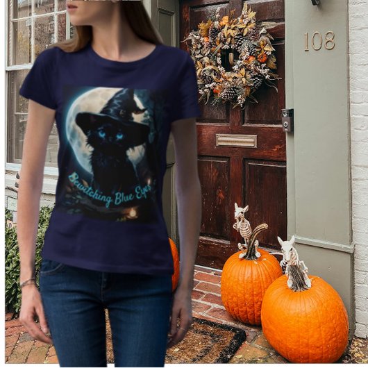 Blauer Mit Augen Schwarzer Katze T-Shirt