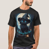 Blauer Mit Augen Schwarzer Katze T-Shirt (Vorderseite)