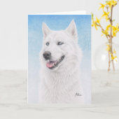 Blauer mit Augen weißer sibirischer Schlittenhund Karte (Gelbe Blume)