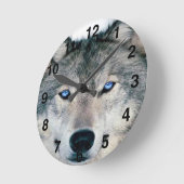 Blauer mit Augen Wolf Runde Wanduhr (Winkel)