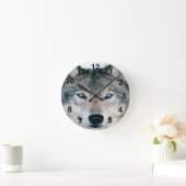 Blauer mit Augen Wolf Runde Wanduhr (Zuhause)
