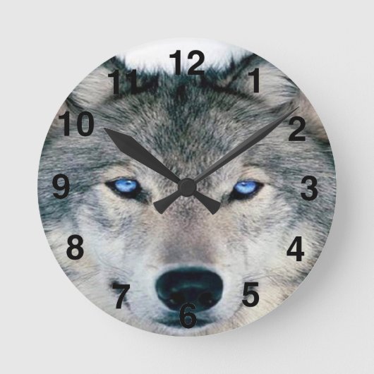 Blauer mit Augen Wolf Runde Wanduhr (Vorderseite)