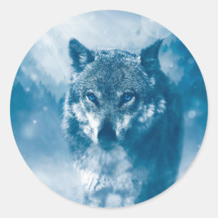 Blauer mit Augen Wolf Runder Aufkleber